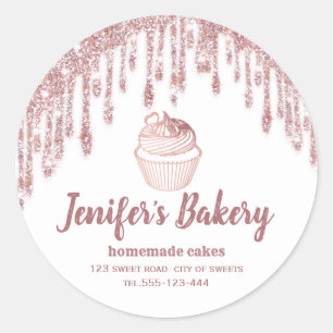 Sticker Rond gouttes d'or rose cupcakes et sucreries faits mais
