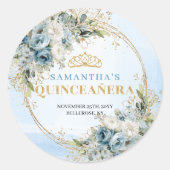 Sticker Rond Graceful Dusty Blue Gold Greenery Quinceañera  (Devant)