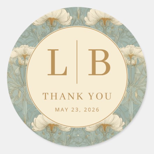 Sticker Rond Graceful Mint Floral Pattern (Devant)