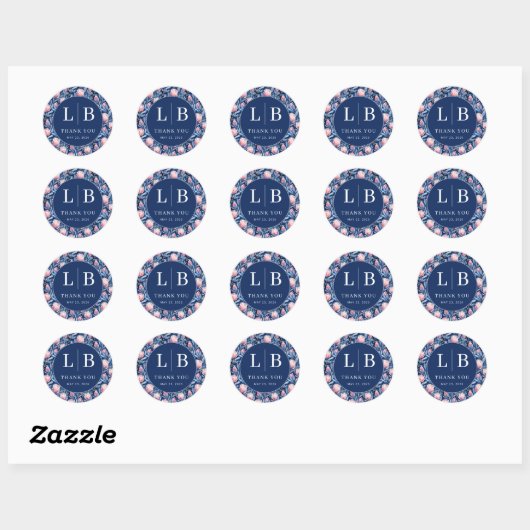 Sticker Rond Graceful Navy Floral Pattern (Feuille)