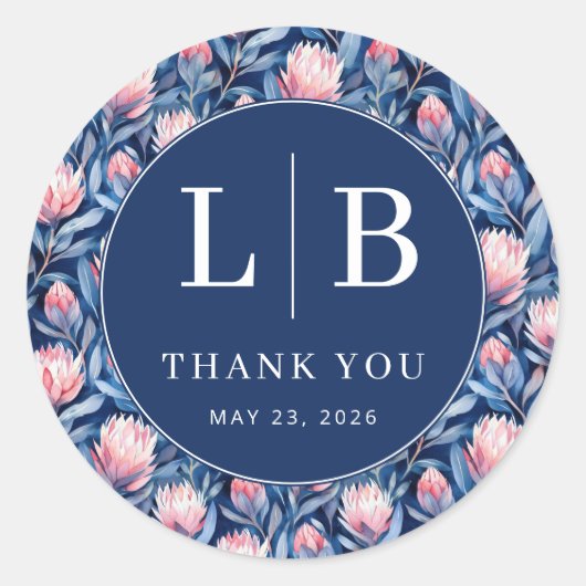 Sticker Rond Graceful Navy Floral Pattern (Devant)