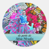 Sticker Rond Gracias dansantes avec fleurs et papillons PV01 (Devant)