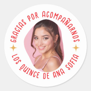 Sticker Rond Gracias por acompañarnos 15 quinceañera con foto