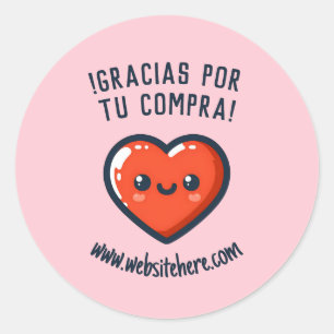 Sticker Rond Gracias Por Tu Compra Corazón Kawaii