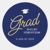 Sticker Rond Grad Moderne Script Marine Bleu Graduation (Devant)