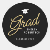 Sticker Rond Grad Moderne Script noir et or Graduation (Devant)