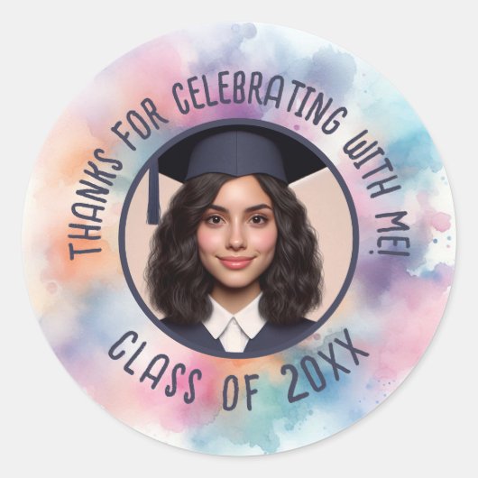Sticker Rond Grad Photo Ajouter Nom Classe Année Merci Aquarell (Devant)