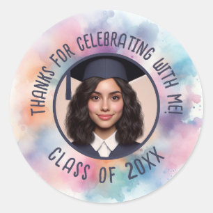 Sticker Rond Grad Photo Ajouter Nom Classe Année Merci Aquarell