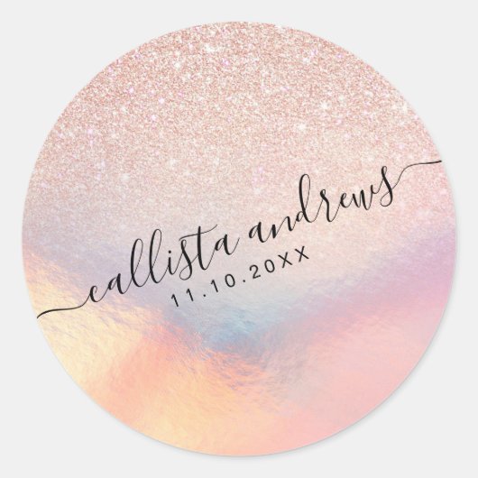 Sticker Rond Gradient holographique de Rose Gold Glitter Irides (Devant)