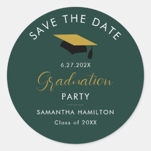 Sticker Rond Graduate 2025 Enregistrer la date Minimaliste Grad