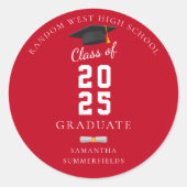 Sticker Rond Graduate 2025 Red and White Graduation Party (Devant)