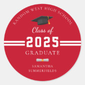 Sticker Rond Graduate 2025 Red White Graduation Party (Devant)