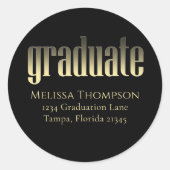 Sticker Rond Graduate Gold Black Adresse de retour simple (Devant)
