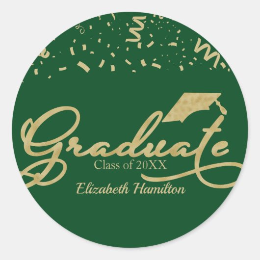Sticker Rond Graduate Gold Foil Graduation Party Green (Devant)