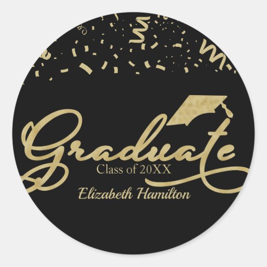 Sticker Rond Graduate Gold Foil Graduation Party Noir (Devant)
