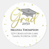 Sticker Rond Graduate Gold Grad Calligraphy Adresse de retour (Devant)