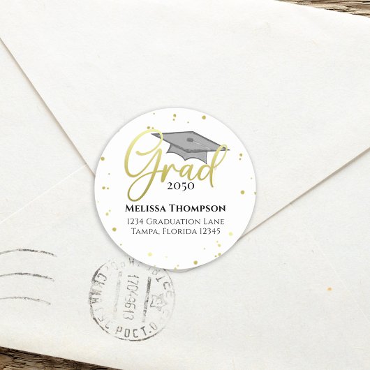 Sticker Rond Graduate Gold Grad Calligraphy Adresse de retour