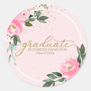Sticker Rond Graduate Hot rose Floral fête de graduation