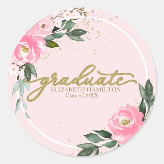 Sticker Rond Graduate Hot rose Floral fête de graduation (Devant)