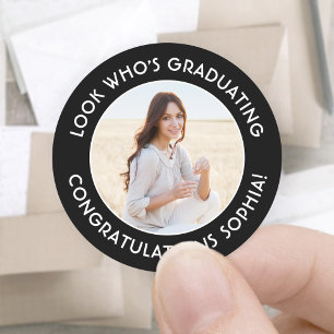 Sticker Rond Graduate Photo Elégant noir et blanc Graduation