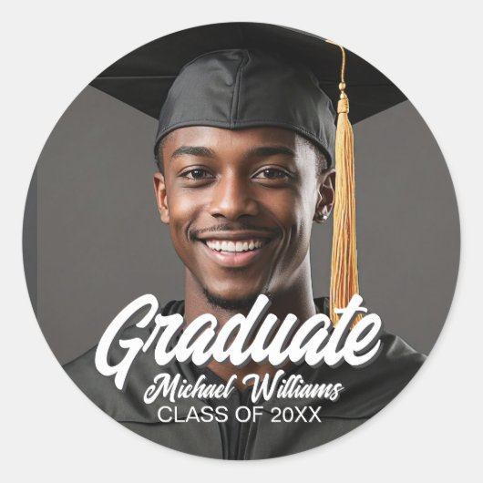 Sticker Rond Graduate Photo Name Year Bold Graduation (Devant)