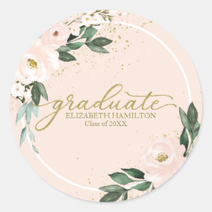 Sticker Rond Graduate Pink Blush Floral Party de graduation