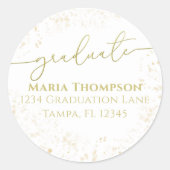 Sticker Rond Graduate Simple Gold Calligraphy Adresse de retour (Devant)