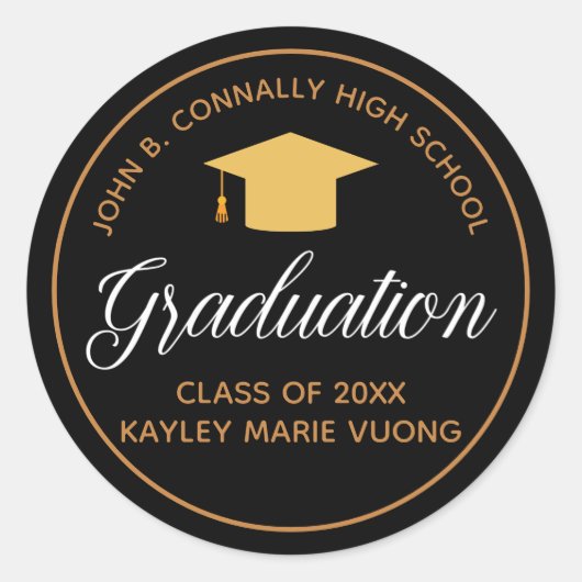Sticker Rond Graduation 2023 Gold Black Elegant Custom Graduate (Devant)