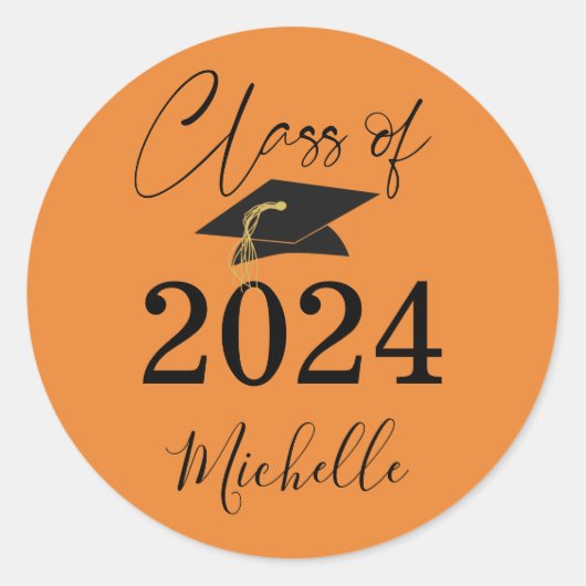 Sticker Rond Graduation 2024 Black Orange Script (Devant)