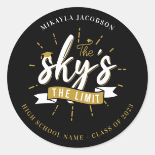 Sticker Rond Graduation 2024 The Sky's The Limit Graduate Black
