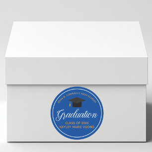 Sticker Rond Graduation 2025 Blue Gold Custom School Graduate