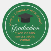 Sticker Rond Graduation 2025 Green Gold Custom School Party (Devant)