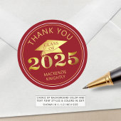 Sticker Rond Graduation 2025 Merci Red Faux Gold Foil