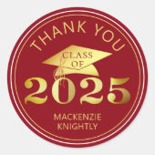 Sticker Rond Graduation 2025 Merci Red Faux Gold Foil (Devant)