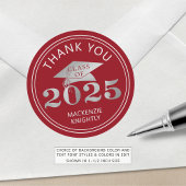 Sticker Rond Graduation 2025 Merci Rouge Faux Silver Foil