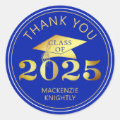 Sticker Rond Graduation 2025 Merci Royal Faux Gold Foil (Devant)