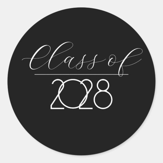 Sticker Rond Graduation 2028 Noir et blanc (Devant)