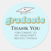 Sticker Rond Graduation bleu Graduate Retro Typographie simple (Devant)