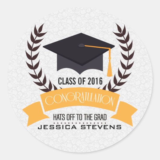 Sticker Rond Graduation Casquette noir et couronne (Devant)