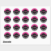 Sticker Rond Graduation Chevron Monogramme rose et noir chaud (Feuille)