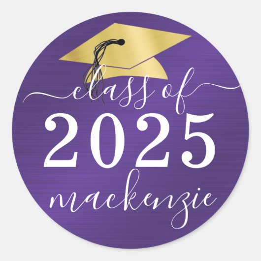 Sticker Rond Graduation Classe Of Metallic Script Purple (Devant)