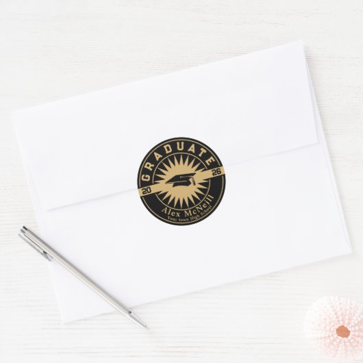 Sticker Rond Graduation Classic Gold & Black Template (Enveloppe)