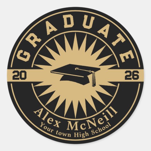 Sticker Rond Graduation Classic Gold & Black Template (Devant)