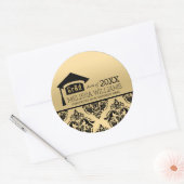 Sticker Rond Graduation de l'Elegant Gold & Black Damask 2016 (Enveloppe)