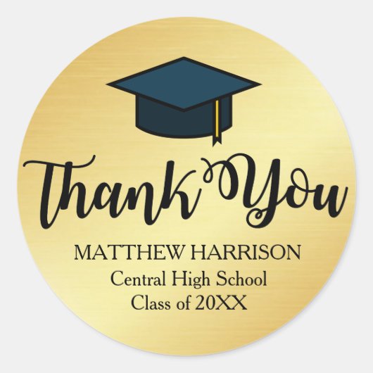 Sticker Rond Graduation de l'or et du Merci noir (Devant)