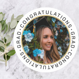 Sticker Rond Graduation Elegant Gold Black Photo personnalisée