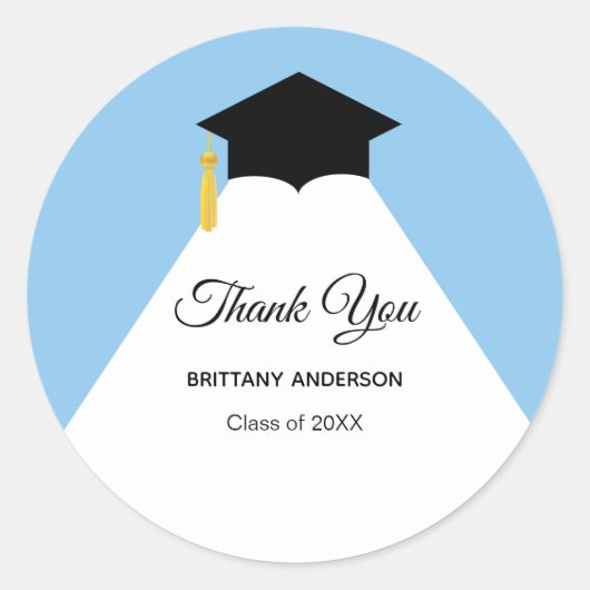 Sticker Rond Graduation élégante en Merci bleu clair et blanc (Devant)