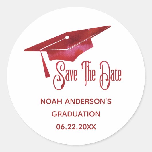 Sticker Rond Graduation Enregistrer La Date Simple Moderne Roug (Devant)