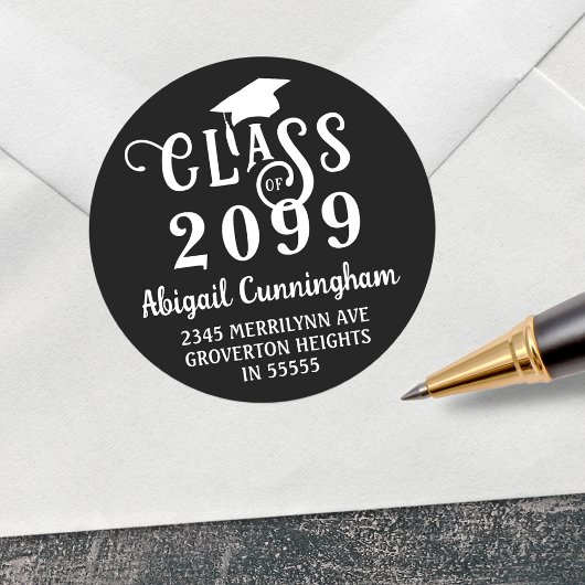 Sticker Rond Graduation Fancy Class Année Adresse de retour