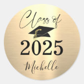 Sticker Rond Graduation Faux Métallic Or Script manuscrit (Devant)
